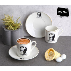 Atatürk Tasarımlı Porselen 2'li Kahve Seti Atatürk Tasarımlı Porselen 2'li Kahve Seti