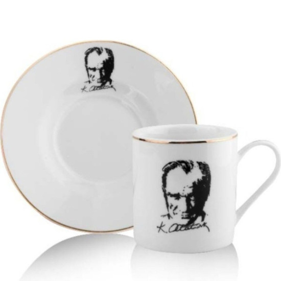 Atatürk Tasarımlı Porselen 2 li Kahve Seti Atatürk Tasarımlı Porselen 2 li Kahve Seti
