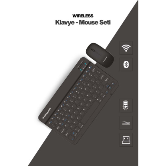 Siyah Kablosuz Klavye Ve Mouse Seti