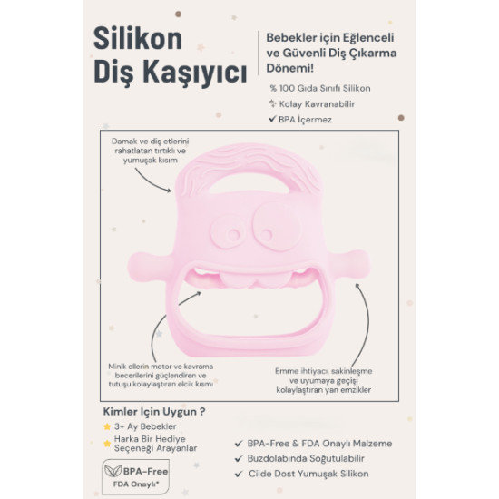 Pembe Bebek Silikon Diş Kaşıyıcı Pembe Bebek Silikon Diş Kaşıyıcı