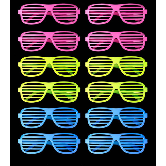 Retro Neon Fosforlu Panjur Gözlük - 12 Adet