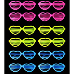 Retro Neon Fosforlu Kalp Panjur Gözlük - 12 Adet