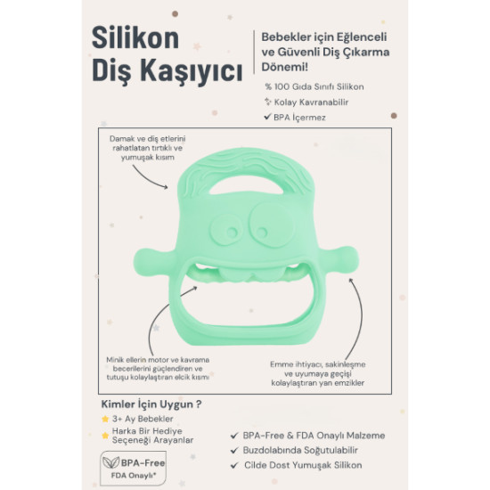 Açık Yeşil Bebek Silikon Diş Kaşıyıcı Açık Yeşil Bebek Silikon Diş Kaşıyıcı