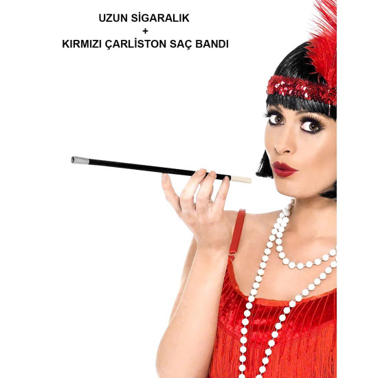 Kırmızı Retro Charliston Aksesuar Seti