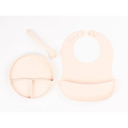 Krem Rengi 3’lü Silikon Yemek Seti – Önlük + Diş Kaşıyıcılı Kaşık + Vakumlu Tabak Krem Rengi 3’lü Silikon Yemek Seti – Önlük + Diş Kaşıyıcılı Kaşık + Vakumlu Tabak