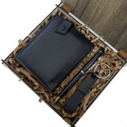 Ahşap Deri Kutulu Siyah Renk 3'lü Hediye Seti - Kalem, Cüzdan, Anahtar Ahşap Deri Kutulu Siyah Renk 3'lü Hediye Seti - Kalem, Cüzdan, Anahtar