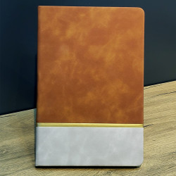 Altın Şeritli Taba Rengi Deri Not Defteri Altın Şeritli Taba Rengi Deri Not Defteri