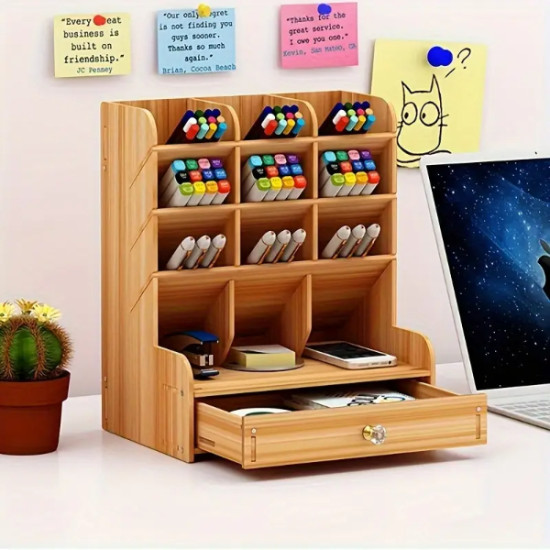 Bölmeli ve Çekmeceli Ahşap Organizer Bölmeli ve Çekmeceli Ahşap Organizer