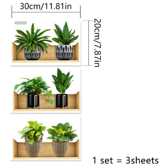 Raflı Bitki Tasarımlı Yapışkanlı Sticker 20*30 cm 3lü Set Raflı Bitki Tasarımlı Yapışkanlı Sticker 20*30 cm 3lü Set