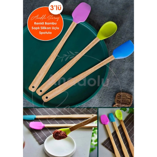 Silikon Uçlu Isıya Dayanıklı Bambu Spatula 3 lü Set Silikon Uçlu Isıya Dayanıklı Bambu Spatula 3 lü Set