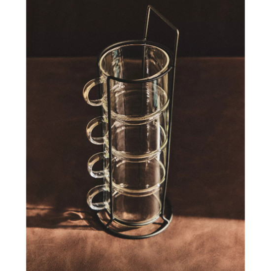 Standlı Borosilikat 4 lü Fincan Seti