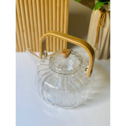 Ahşap Saplı Cam Çizgili Demlik  Ahşap Saplı Cam Çizgili Demlik