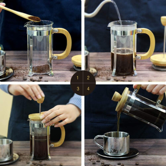 Ahşap Detaylı 600 ml Cam French Press Ahşap Detaylı 600 ml Cam French Press