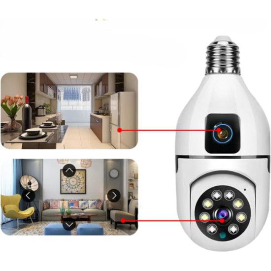 Çift Lensli Duy Girişli Kablosuz Ampul Kamera Çift Lensli Duy Girişli Kablosuz Ampul Kamera