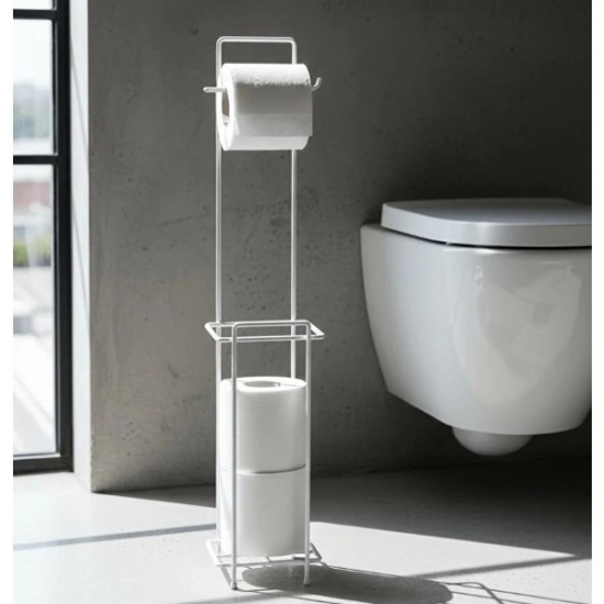 Beyaz Standlı Yedek Hazneli Tuvalet Kağıtlığı
