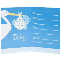 Baby Boy Stork Temalı Mavi Davetiye 8 Adet 