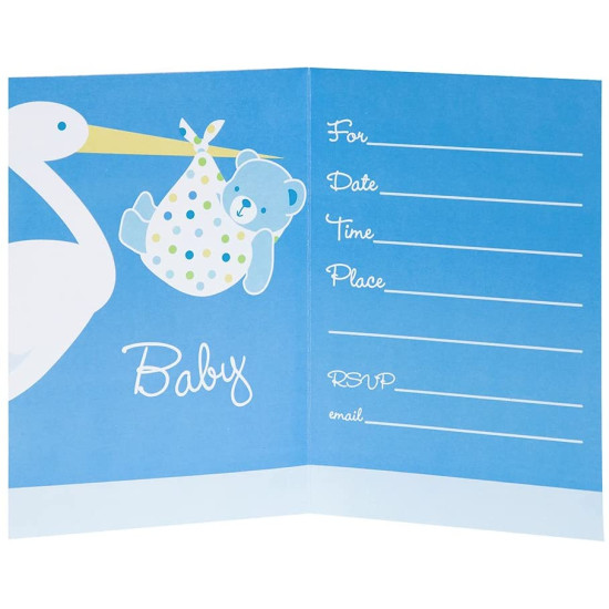 Baby Boy Stork Temalı Mavi Davetiye 8 Adet Baby Boy Stork Temalı Mavi Davetiye 8 Adet