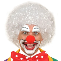 Beyaz Kıvırcık Afro Peruk ve Kırmızı Sünger Burun Seti Beyaz Kıvırcık Afro Peruk ve Kırmızı Sünger Burun Seti