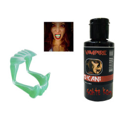 Fosforlu Çift Damak Takma Vampir Dişi ve 50 gr Tiyatro Kanı Set Fosforlu Çift Damak Takma Vampir Dişi ve 50 gr Tiyatro Kanı Set