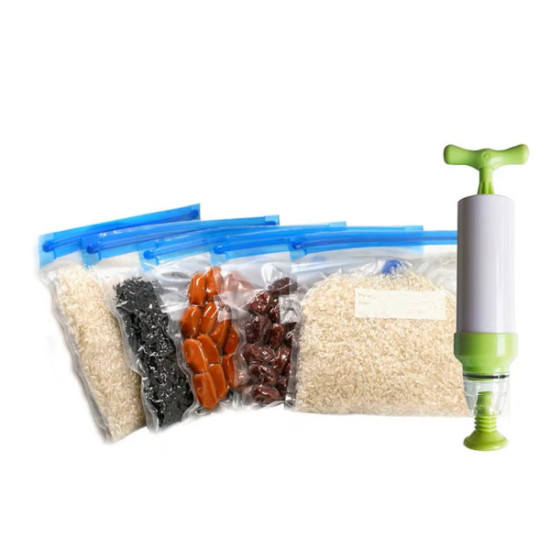 Manuel Vakumlu Gıda Saklama Poşeti ve Pompa Seti Manuel Vakumlu Gıda Saklama Poşeti ve Pompa Seti