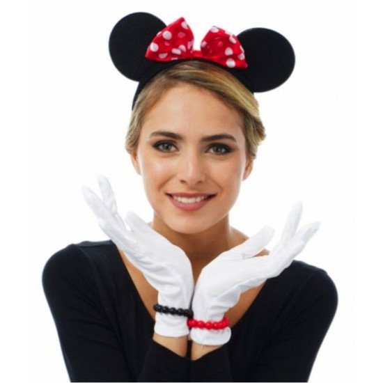 Kırmızı Fiyonklu Minnie Mouse Tacı ve Beyaz Eldiven Seti Kırmızı Fiyonklu Minnie Mouse Tacı ve Beyaz Eldiven Seti
