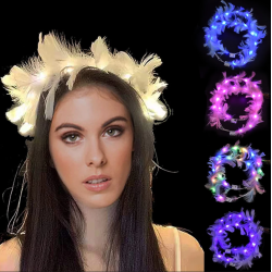 Led Işıklı RGB 3 Fonksiyonlu Otrişli Parti Tacı Beyaz Renk 