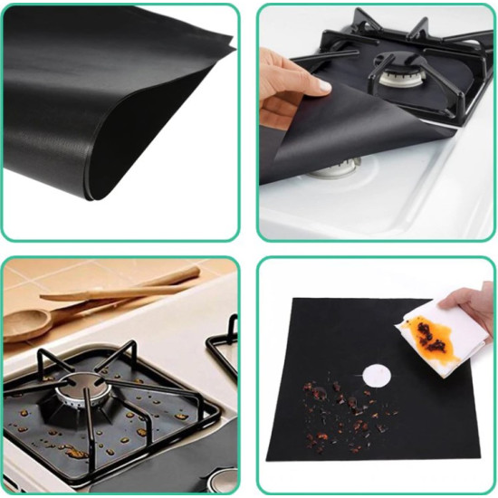 Siyah Renk Ocak Koruyucu Folyo Yanmaz Yapışmaz 4 lü Set