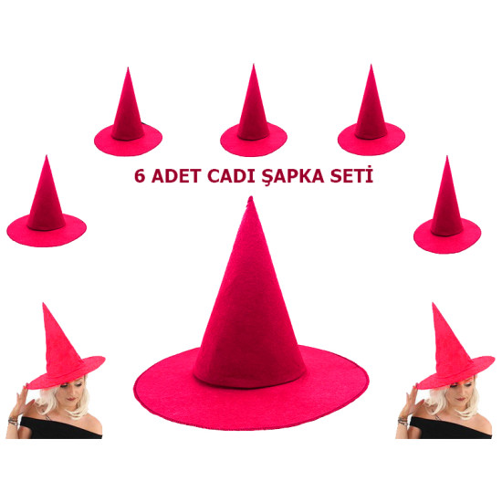 Fuşya Renk Keçe Cadı Şapkası 6 Adet Fuşya Renk Keçe Cadı Şapkası 6 Adet