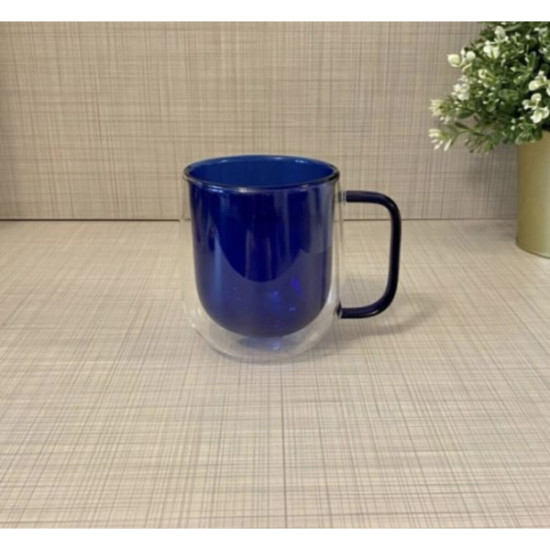 Çift Cidarlı Cam Kupa Lacivert Renk Çift Cidarlı Cam Kupa Lacivert Renk