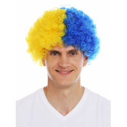 Sarı Lacivert Kıvırcık Afro Bonus Taraftar Peruğu Sarı Lacivert Kıvırcık Afro Bonus Taraftar Peruğu