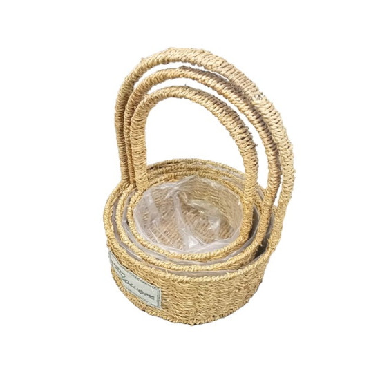 Yuvarlak Doğal Hasır Sepet Seti - 3 lü