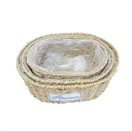 Oval Doğal Hasır Saksı Seti - 3 lü Oval Doğal Hasır Saksı Seti - 3 lü