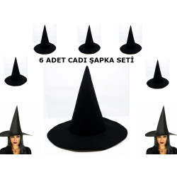 Siyah Cadı Şapkası Keçe Yetişkin Boy 6 Adet Siyah Cadı Şapkası Keçe Yetişkin Boy 6 Adet