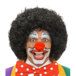 Siyah Kıvırcık Afro Peruk ve Kırmızı Sünger Burun Seti