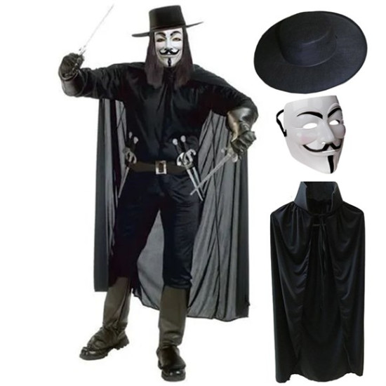V For Vendetta Maskesi Şapka Pelerin Seti V For Vendetta Maskesi Şapka Pelerin Seti