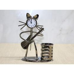 Metal Gitar Çalan Müzisyen Kedi Saat Ve Kalemlik  Metal Gitar Çalan Müzisyen Kedi Saat Ve Kalemlik