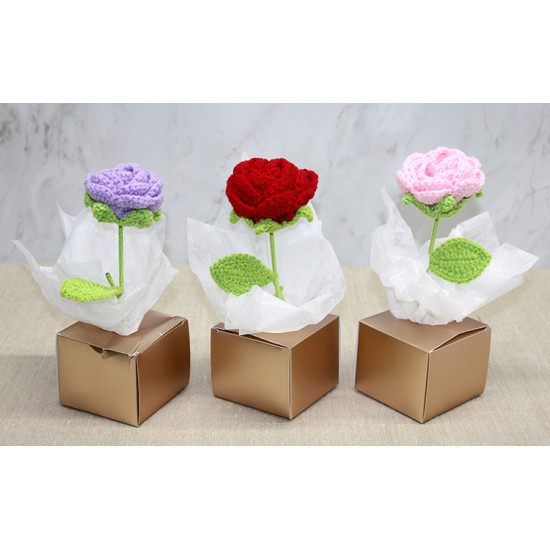 Kutulu Tekli El Örgüsü Gül Kutulu