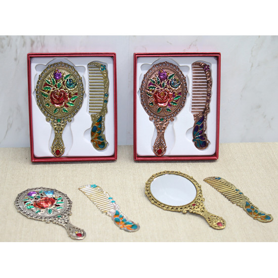 Gül Tasarımı Ayna Ve Tarak Seti Küçük Boy Gül Tasarımı Ayna Ve Tarak Seti Küçük Boy