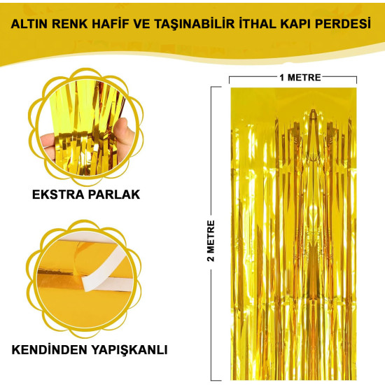 Ekstra Metalize Parlak Saçaklı Arka Fon Perde Gold Ekstra Metalize Parlak Saçaklı Arka Fon Perde Gold