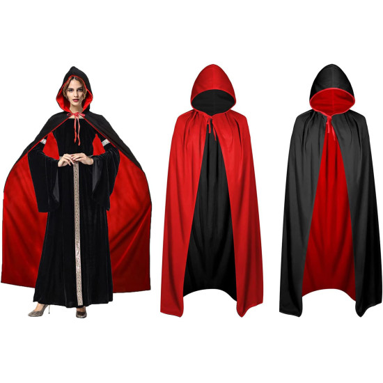 Siyah Kırmızı Çift Taraflı Kapişonlu Pelerin Siyah Kırmızı Çift Taraflı Kapişonlu Pelerin