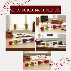 Şeffaf Kutulu Kraponlu Gül - Öğretmenler Günü Hediyesi