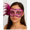 Fuşya Renk Yandan Tüylü Pul Payet İşlemeli Parti Maskesi 23x12 cm