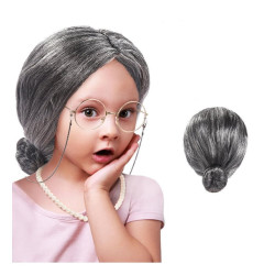 Gri Yaşlı Peruğu çocuk yetişkin uyumlu Gri Yaşlı Peruğu çocuk yetişkin uyumlu