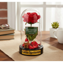 Güllü Biblolu Ters Fanus - Öğretmenler Günü Hediyesi 