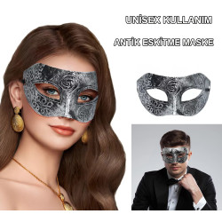 Gümüş Renk Antik Tarz Balo Maskesi  Gümüş Renk Antik Tarz Balo Maskesi