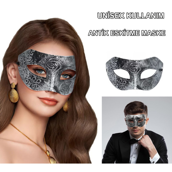 Gümüş Renk Antik Tarz Balo Maskesi Gümüş Renk Antik Tarz Balo Maskesi