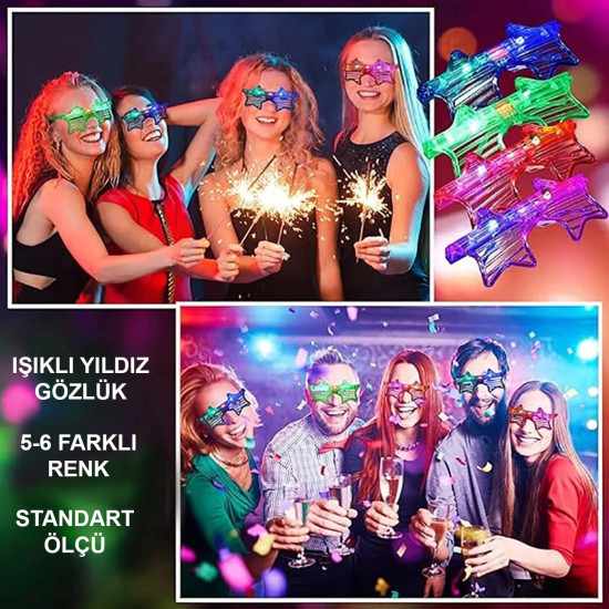 Ledli Yıldız Parti Gözlüğü 6 Renk 12 Adet Ledli Yıldız Parti Gözlüğü 6 Renk 12 Adet