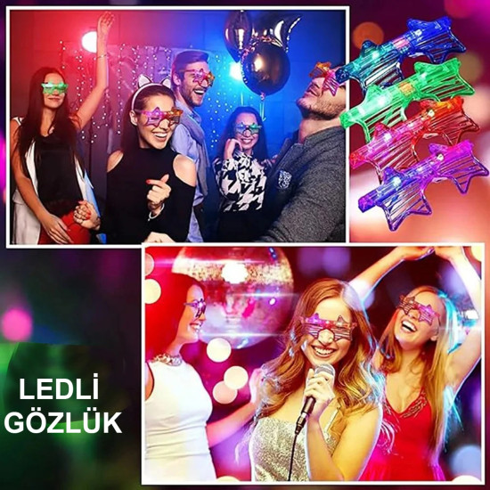 Ledli Yıldız Parti Gözlüğü 6 Renk 12 Adet Ledli Yıldız Parti Gözlüğü 6 Renk 12 Adet