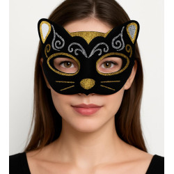 Kadife Dokulu Simli Kedi Maskesi Altın Gümüş Detaylı  Kadife Dokulu Simli Kedi Maskesi Altın Gümüş Detaylı