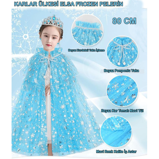 Karlar Ülkesi Elsa Frozen Mavi Pelerin – 80 cm Çocuk Pelerini